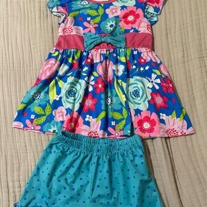 Floral Blue and Pink Kids Top and Shorts Set